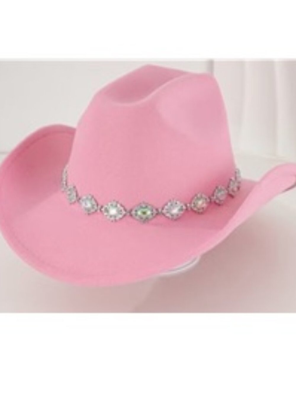 A762-NEW Pink Felt Diamond Shaped AB Rhinestone Band Cowboy-Cowgirl Hat